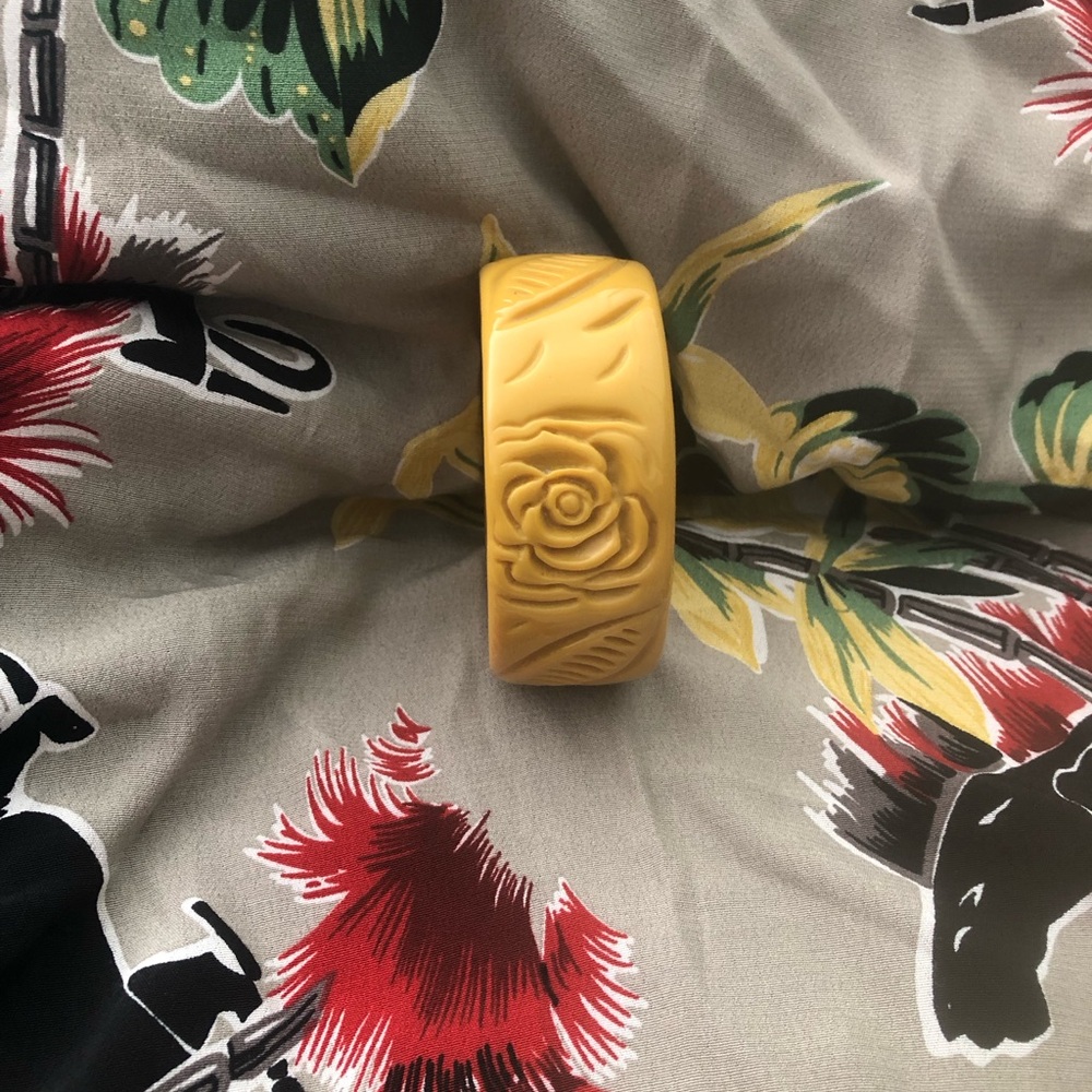 Trashy Diva Wide Mustard Yellow Rose Carved Bangle Standard Size